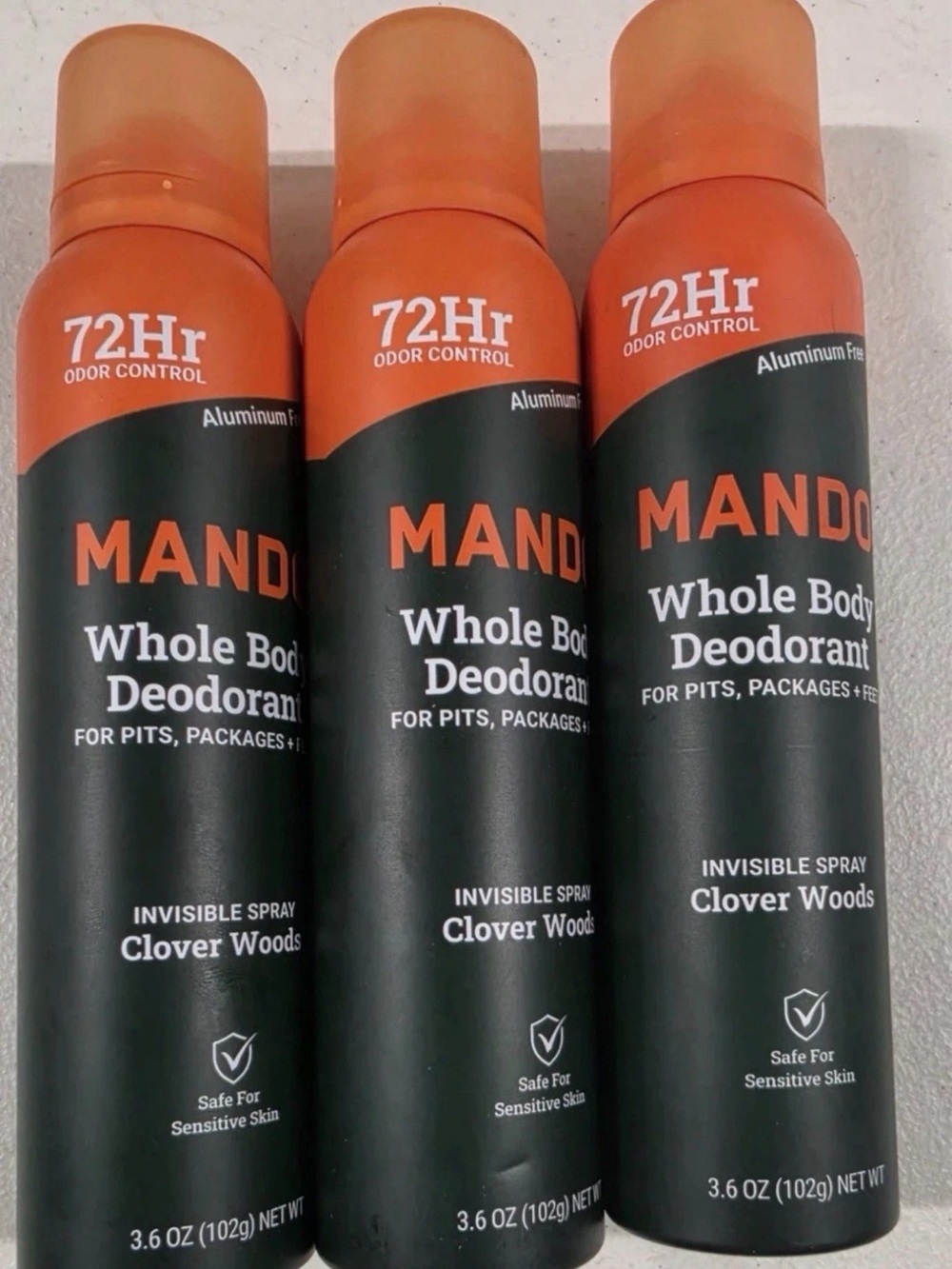MANDO Whole Body Deodorant - Clover Woods - Black & Orange 3 pack